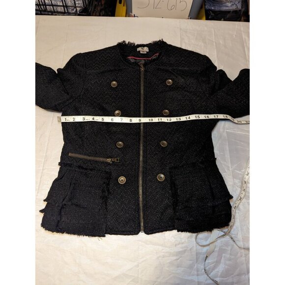 Worthington Black Tweed Zip Up Ruffled Peplum Jacket Women's Size Medium - Picture 13 of 16